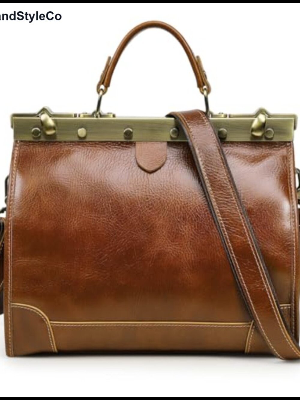 Full Grain Leather Doctor Bag Top Handle Handbag Vintage Satchel